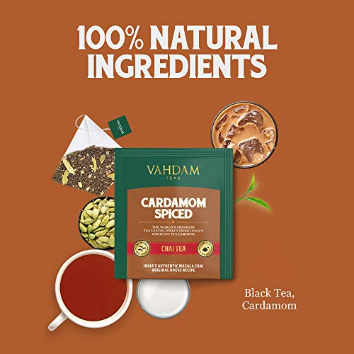 Cardamom Chai Tea - 30 Pyramid Tea Bags - 100% Natural Crushed C