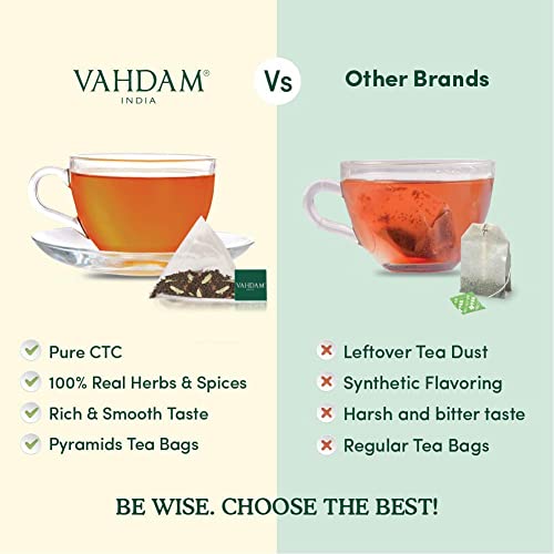 Vahdam, Chai Tea Variety Sampler Pack - 60 Tea Bags; 6 Flavors -