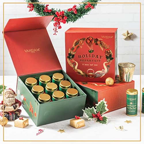 Vahdam, Christmas Tea Gift Set - Holiday Breakfast Tea, 9 Tea Bl