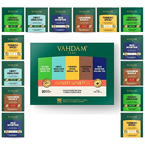 Vahdam, Detox Tea Sampler, 5 Teas - Tea Variety Pack | 20 Detox