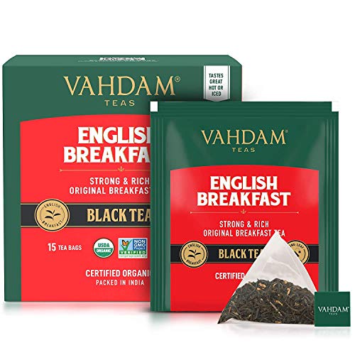 Vahdam, English Breakfast Tea 30 Pyramid Tea Bags| High Energy