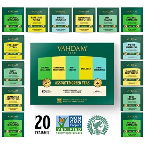 Vahdam, Green Tea Sampler, 5 Teas - Tea Variety Pack | Assorted