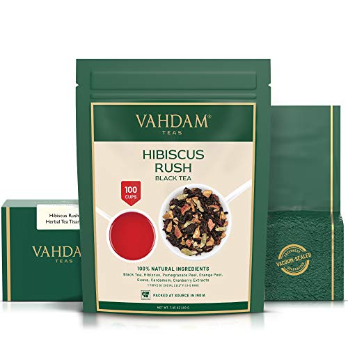 Vahdam, Hibiscus Flowers And Black Tea Loose Leaf 100 Cups | H