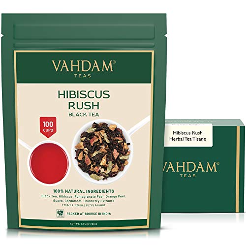 Vahdam, Hibiscus Flowers And Black Tea Loose Leaf 100 Cups | H