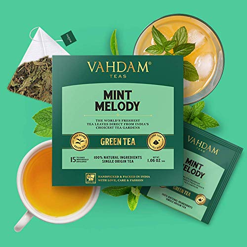 Vahdam, Mint Green Tea, 30 Tea Bags | Garden Fresh Mint Green