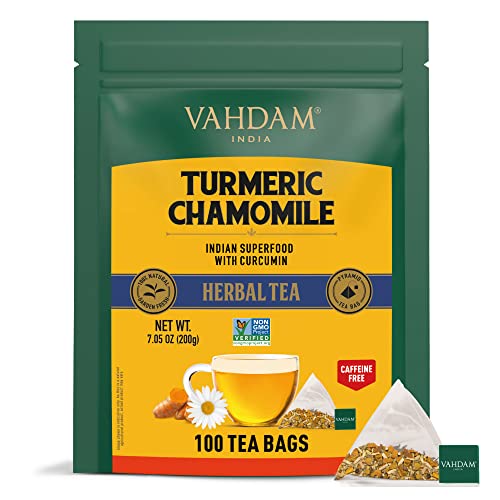 VAHDAM, ORGANIC Turmeric Chamomile Herbal Tea 100 Tea Bags | C...