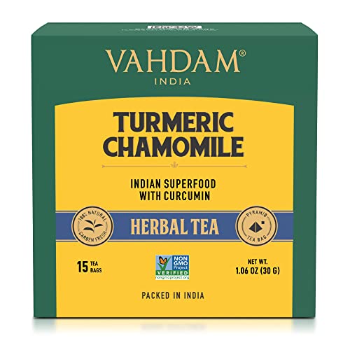 VAHDAM, Organic Turmeric Chamomile Tea Bags 15 Count Herbal Te...