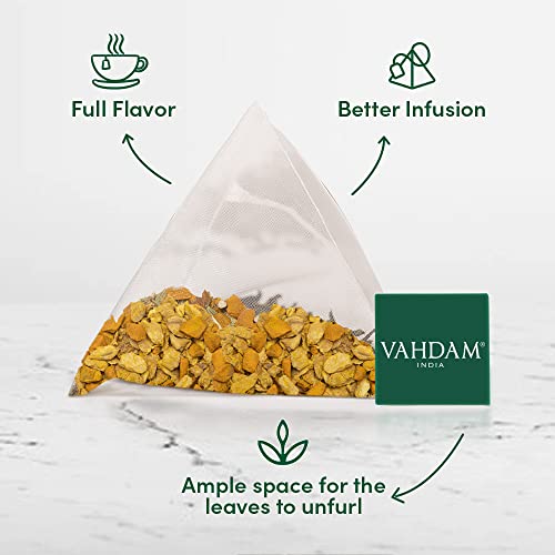 Vahdam, Organic Turmeric + Ginger Herbal Tea 100 Tea Bags | Pow