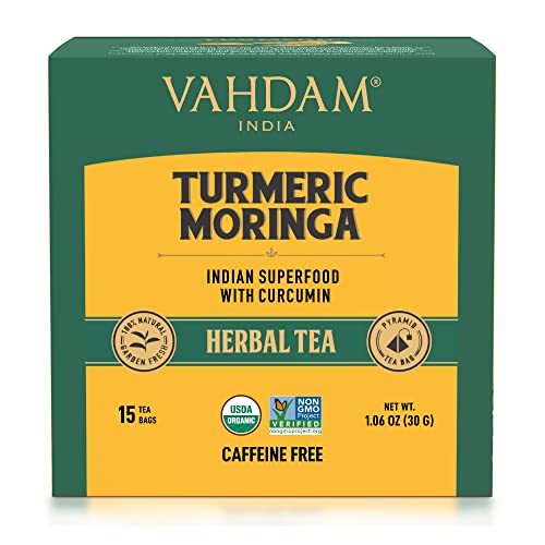 VAHDAM, Organic Turmeric Moringa Superfood Herbal Tea Bags 15 P...