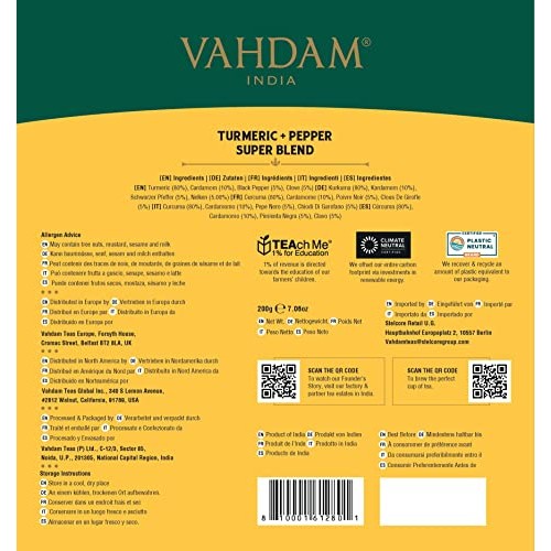 VAHDAM, Organic Turmeric Pepper Herbal Tea Bags 100 Pyramid Tea...