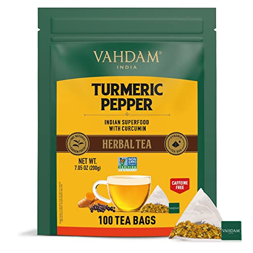 VAHDAM, Organic Turmeric Pepper Herbal Tea Bags 100 Pyramid Tea...