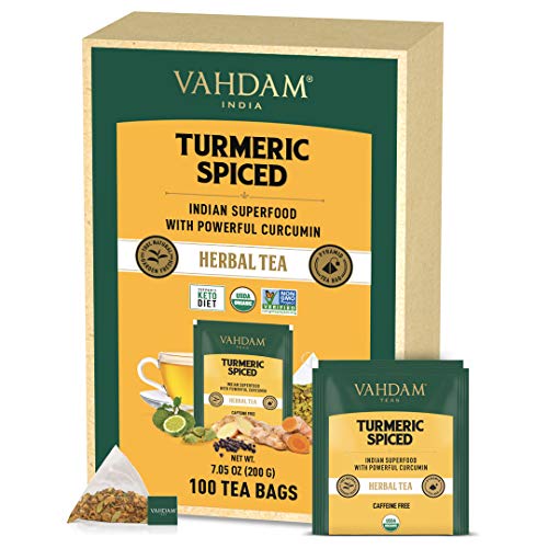 Vahdam, Organic Turmeric Spiced Herbal Tea 100 Tea Bags | Usda