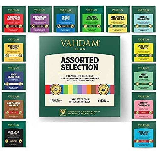 Vahdam, Tea Variety Pack | 15 Flavours | Award Winning Tea Sampl