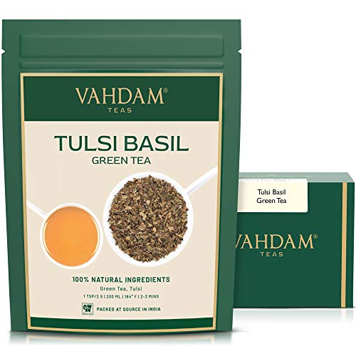 Vahdam, Tulsi Basil Green Tea Loose Leaf 50 Cups | Holy Basil