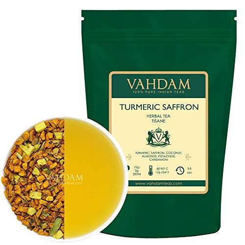 Vahdam, Turmeric Saffron Herbal Tea Loose Leaf 50 Cups| Blend