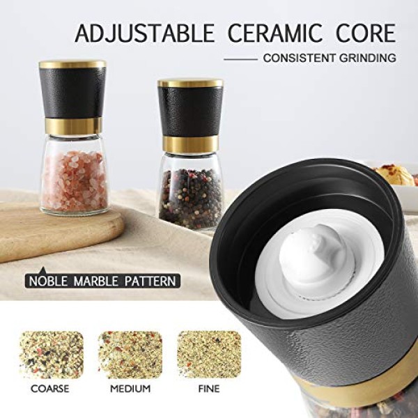 VEVOK CHEF Gold Salt and Pepper Grinder Set Stainless steel Salt and Pepper  Mill Set Ceramic Adjustable Coarseness Spice Grinder Refillable Sea Salt