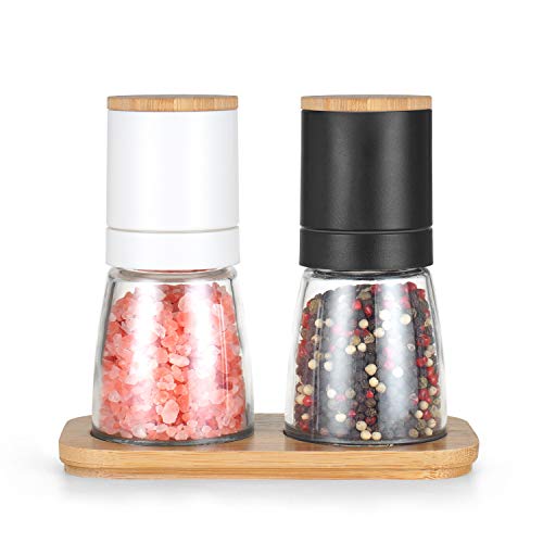 Vucchini Salt and Black Pepper Grinder Set - Bamboo Lid and Wood...