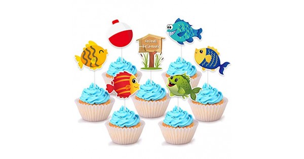 Fish Cupcake Toppers, Fishing Birthday Cupcake Sticks, Fish