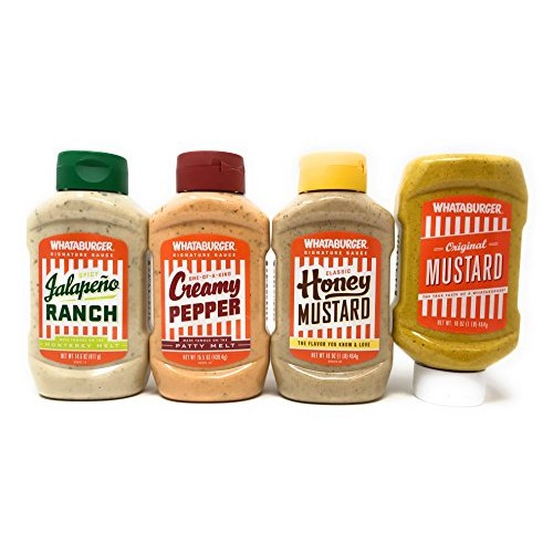 Whataburger Sauce Bundle Mustard, Honey Mustard,Creamy Pepper,