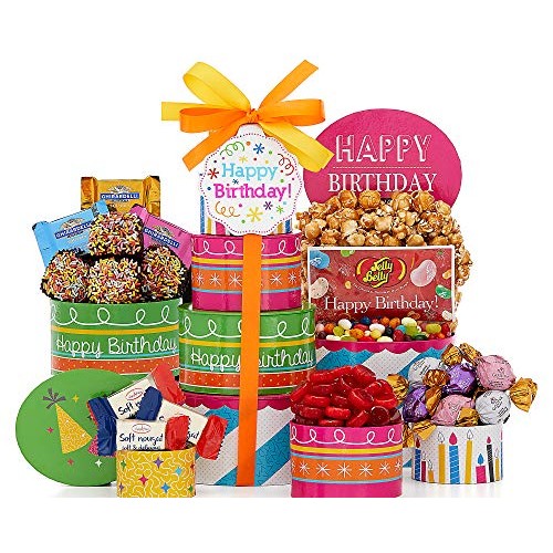 Birthday Gift Basket Tower-Make A Wish Gift Happy Bday Cake Towe