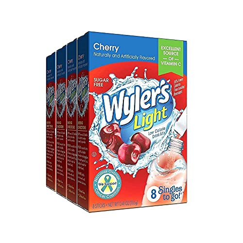 Wylers Light Cherry Singles To Go 8 Packets Each Box Four Boxes