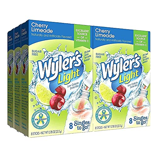 Wylers Cherry Limeade Singles To Go 6-Boxes 8 Packets Each Box