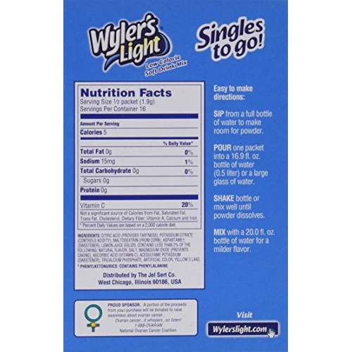 Wylers Light Lemonade Singles To Go 8 Packets Each Box Four B