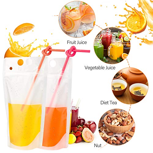 100PCs Drink Pouches with 100PCS Individual Wrapped Straws, Yamg...