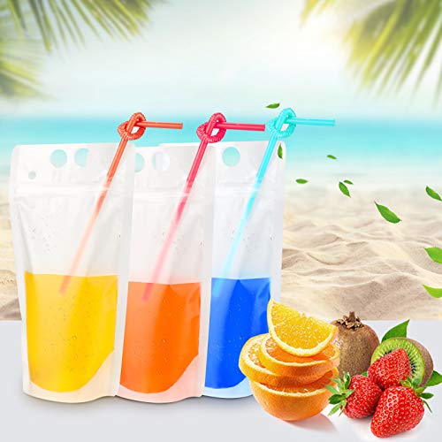 100PCs Drink Pouches with 100PCS Individual Wrapped Straws, Yamg...