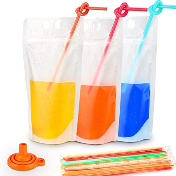 Drink Pouches with Straws Plastic Drink Bags with Zipper Party