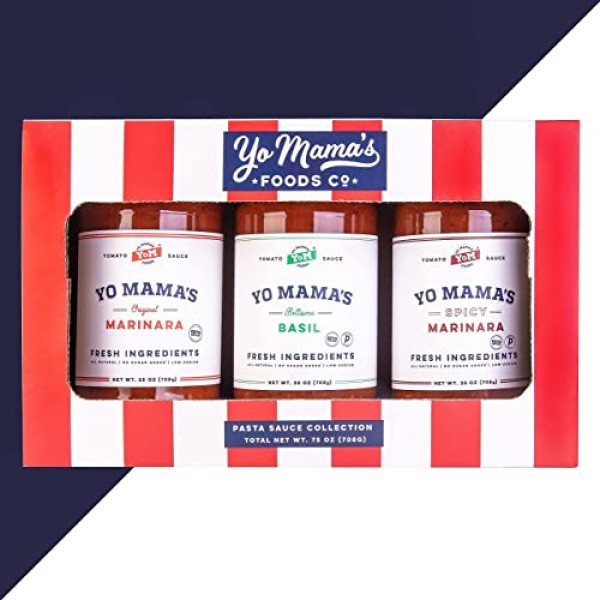 Gourmet Keto Gift Set and Care Package by Yo Mama's Foods, Includes (1)  Marinara Sauce (1) Tomato Basil &, (1) Spicy Marinara Sauce