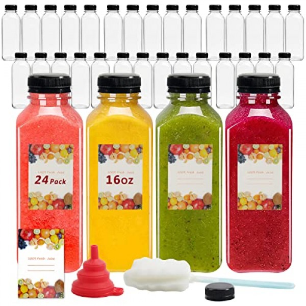 Clear Plastic Juice Bottles Bulk Pack - 16 oz