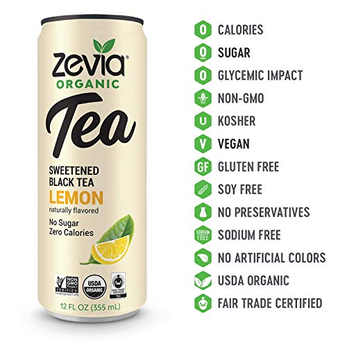 Zevia Caffeine Free Organic Black Tea Lemon, 12 Count, Sugar-Fre