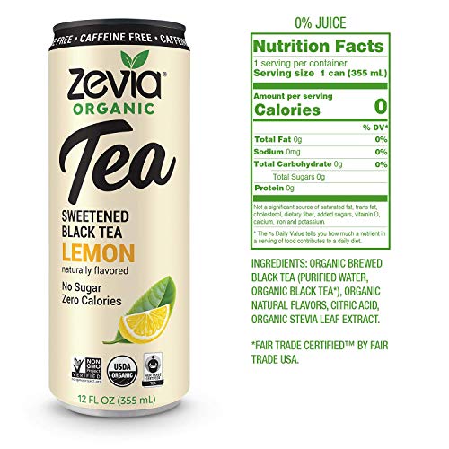 Zevia Caffeine Free Organic Black Tea Lemon, 12 Count, Sugar-Fre