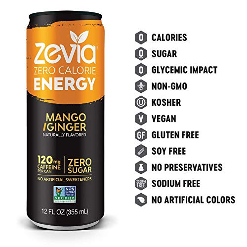 Zevia Zero-Calorie, Naturally Sweetened Energy Drink, Mango Ging