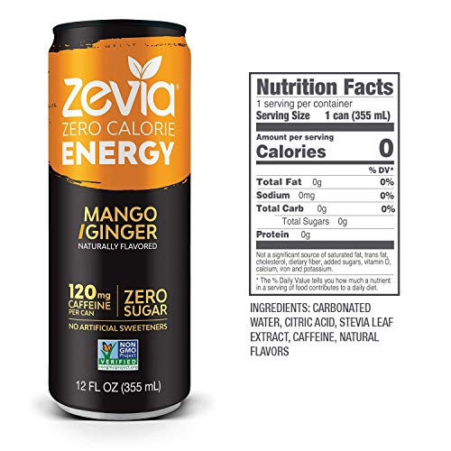 Zevia Zero-Calorie, Naturally Sweetened Energy Drink, Mango Ging