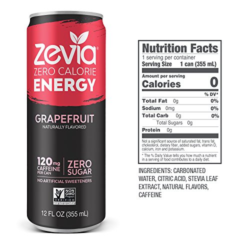 Zevia Zero-Calorie, Naturally Sweetened Energy Drink, Grapefruit