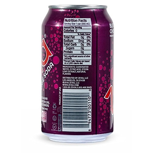 Zevia Zero Calorie Soda Can, Black Cherry, Naturally Sweetened S