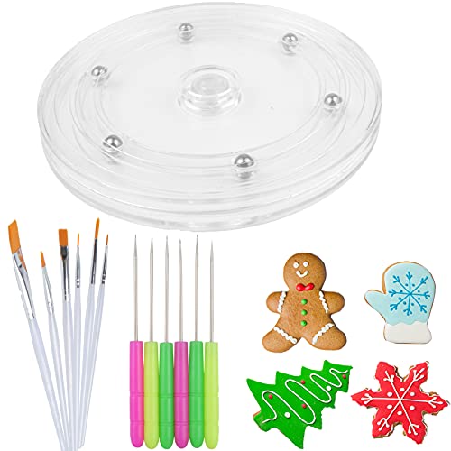 Cookie Decorating Kit Cookie Turntable Decorating Supplies Including 1 Acrylic Cookie Turntable, 6 Cookie Fondant Brushes 6 Cookie Scribe Needle DIY