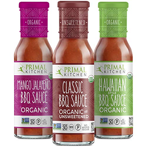 Primal Kitchen Organic BBQ Sauce Three-pack, Whole30 Approved, Certified Paleo, and Keto Certified, Includes Classic BBQ, Mango Jalape